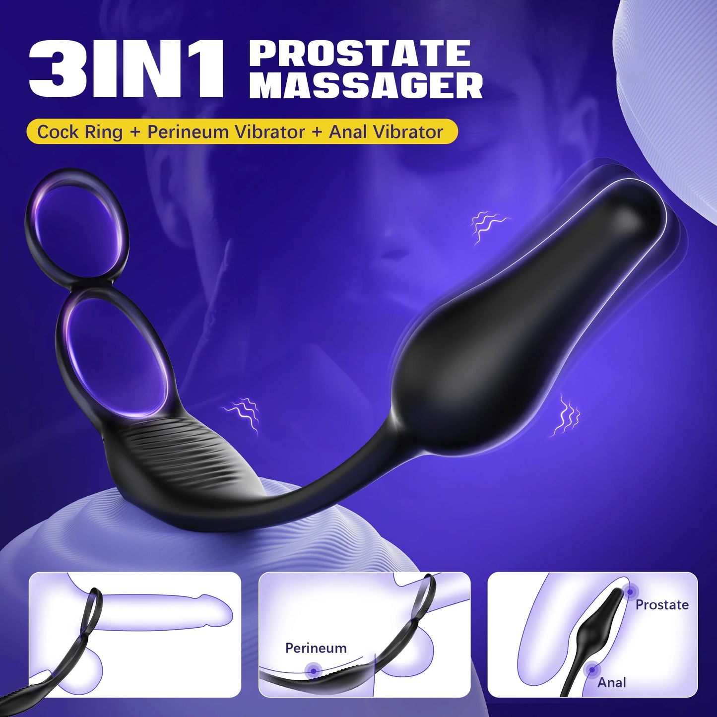 3-in-1 Prostata-Massage-Buttplug mit Doppelring
