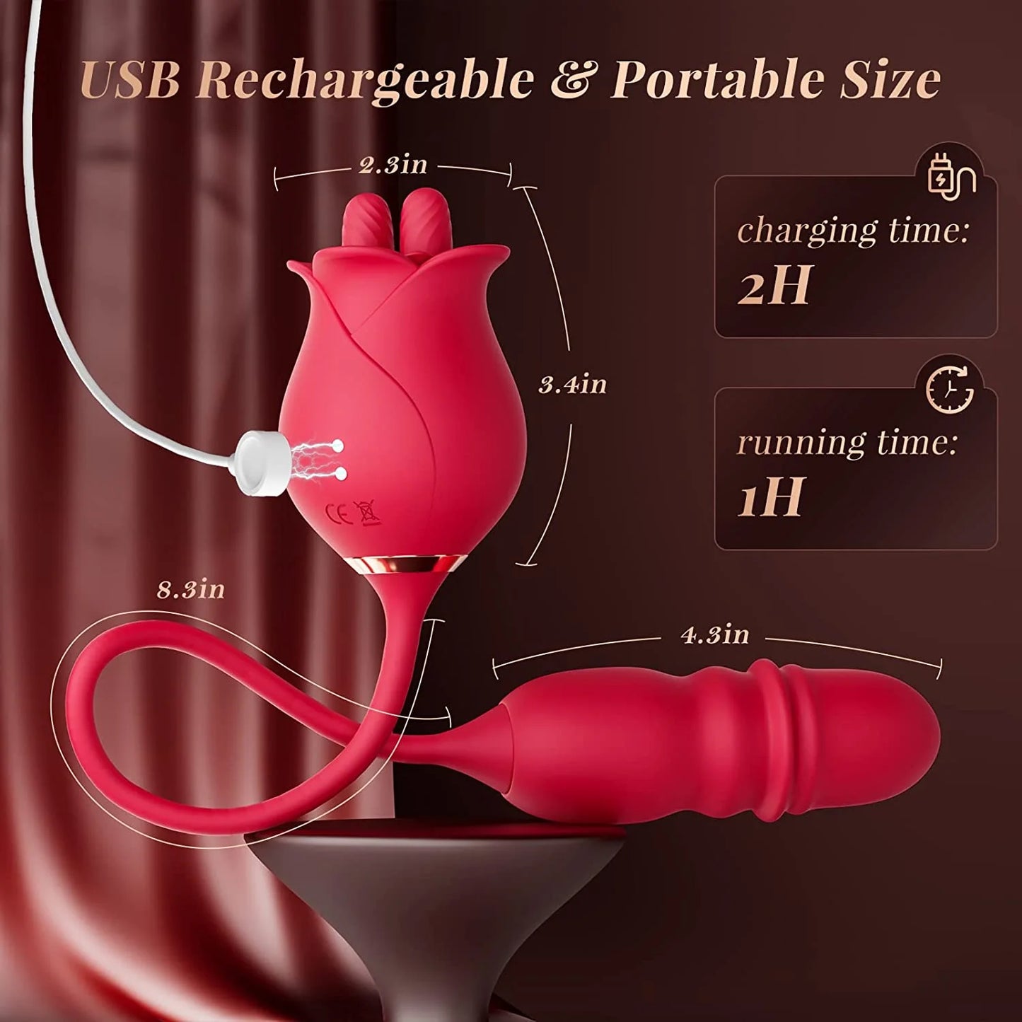 3-in-1-einführbares Rosenspielzeug mit doppelter Zungenleckstimulation