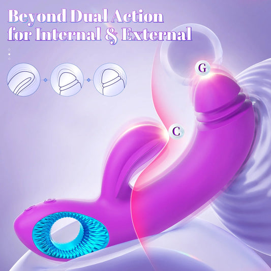 Stoßender und vibrierender Rabbit-Vibrator für Frauen mit flatterndem Ohr
