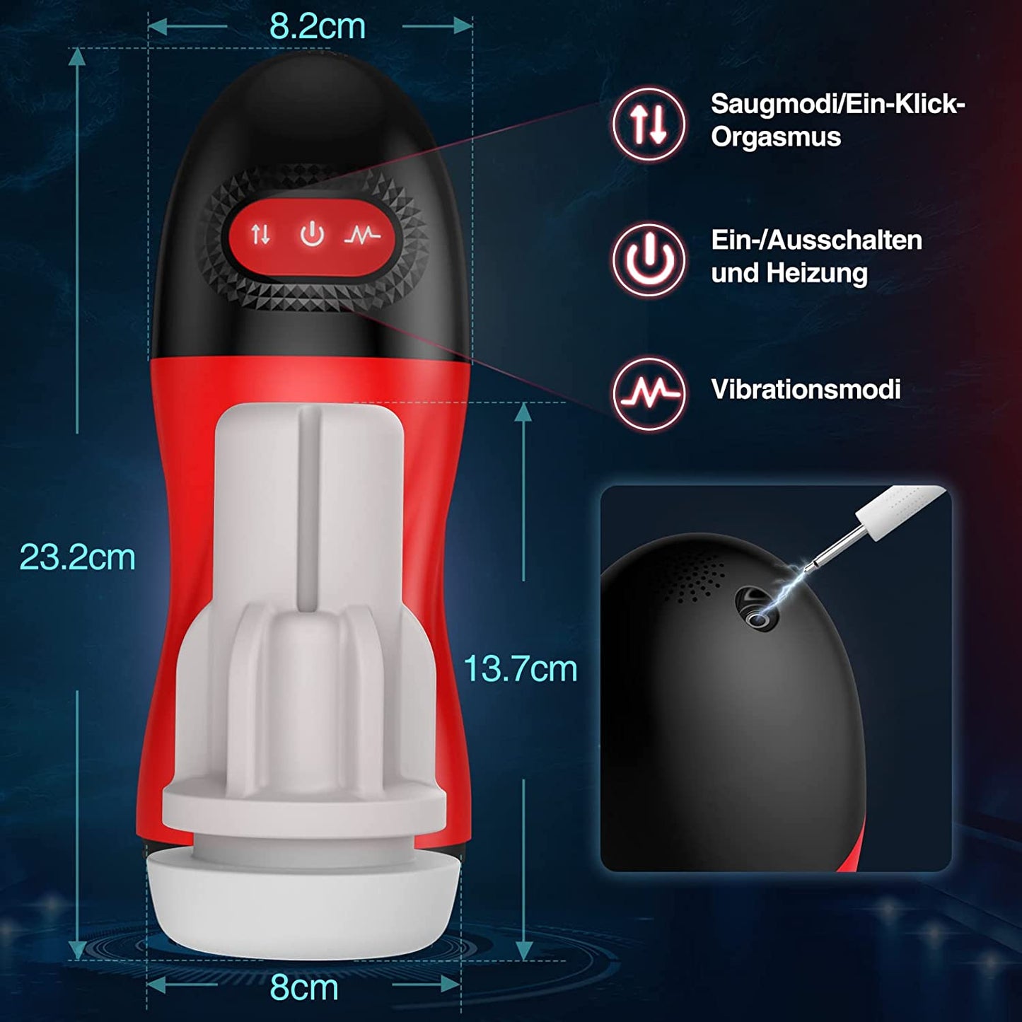 10 Vibrationsmodi 9 Saugmodi Heizfunktion Elektrischer Masturbator Cup