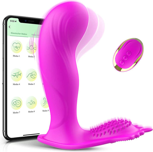 Tragbarer Dildo Vibrator mit APP und Bluetooth Leiser Butterfly Vibratoren für Klitoris und G-Punkt