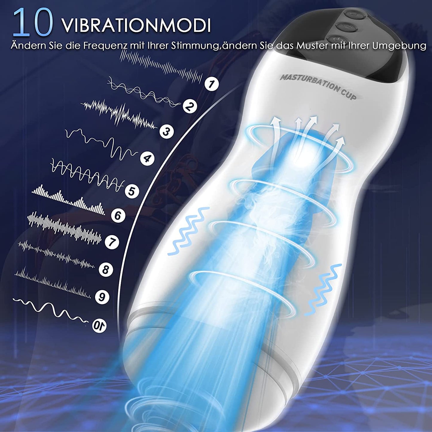 Super Elektrischer Masturbator Cup mit 10 Vibratoren 3 Stufen Saugen